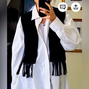 Maggy London NWT Wool Blend Fringed Black Knitted Vest Small